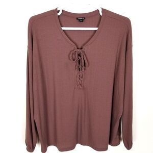 Torrid Women Plus Texture Jersey Lace-Up Drop Shoulder Top Size 3X Mauve Knit